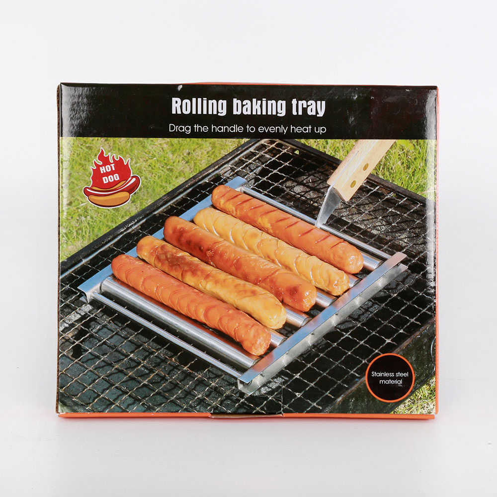 BBQ Accessories Tools Stainless Steel Hot Dog Sausage Barbecue Roller Rack Rolling baking tray