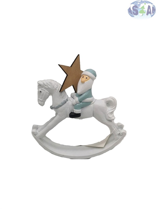 Resin Blue/Gold Santa Hold Star Ride White Horse Figurines