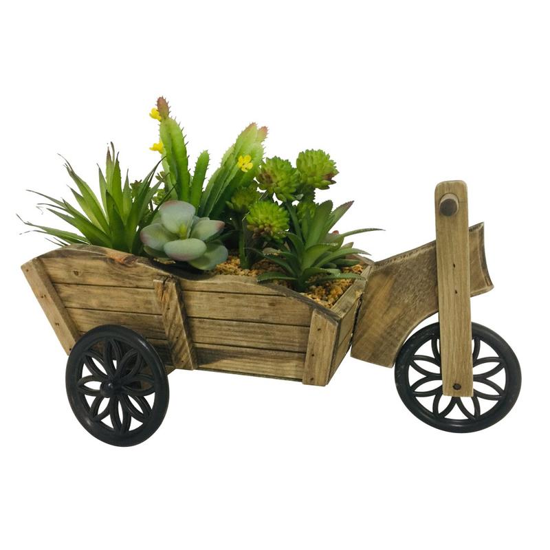 Plastic Potted Plant Wooden Trike Spring Table Decoration Item JX23-22010