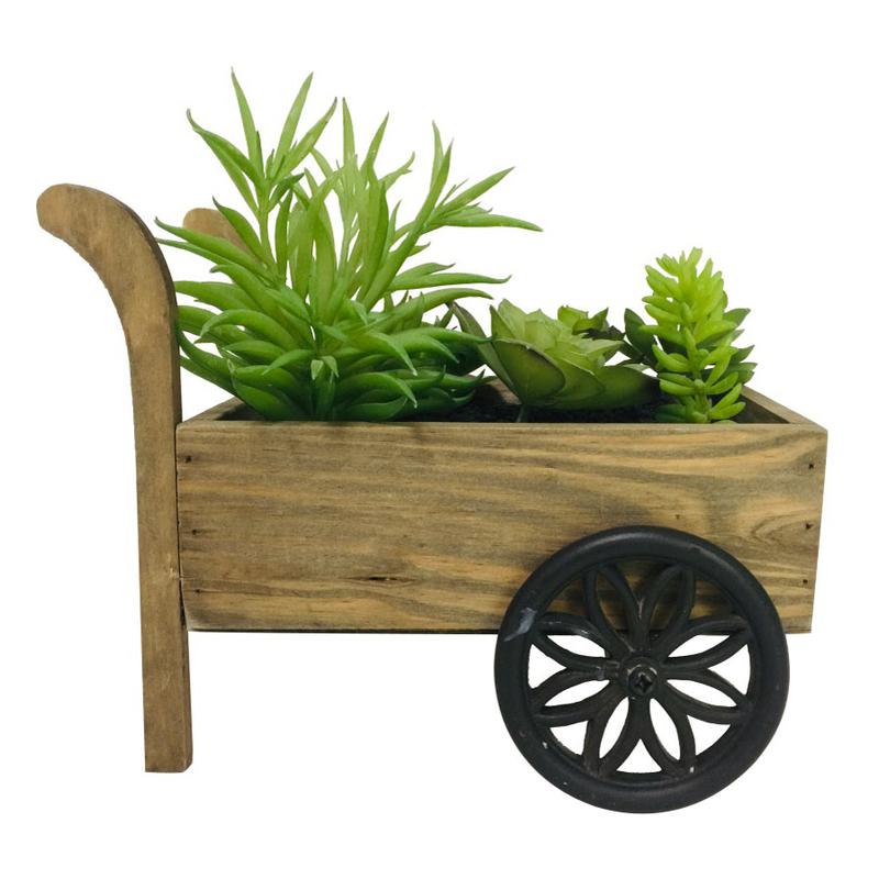 Plastic Potted Plant Wooden Cart Table Spring Decoration Item JX23-22012