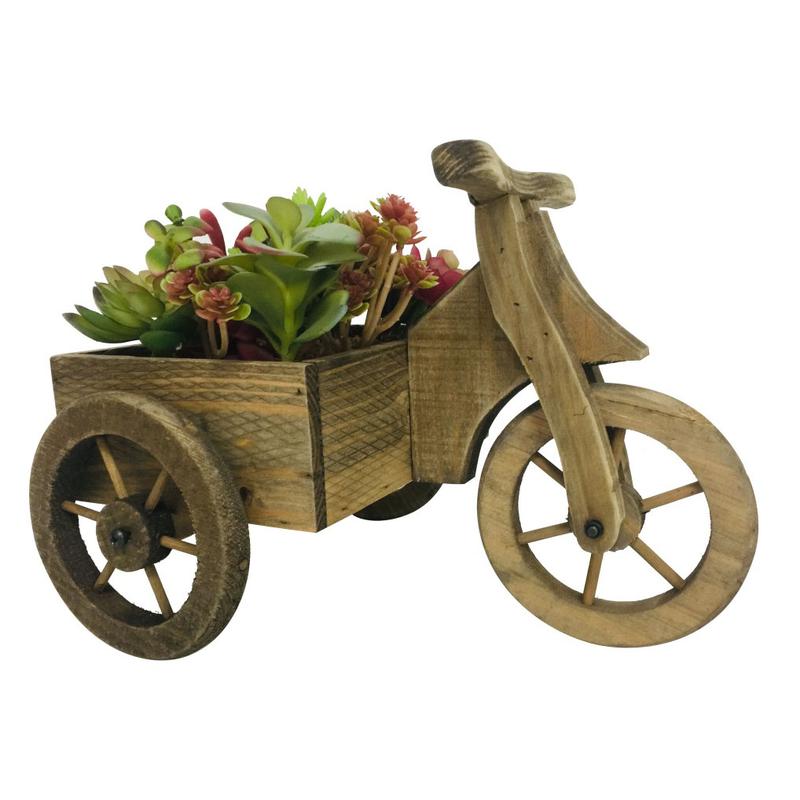 Plastic Potted Plant Wooden Trike Spring Table Decoration Item JX23-22013