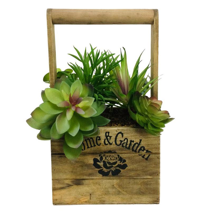 Plastic Potted Plant Wooden Box Spring Table Decoration Item JX23-22014