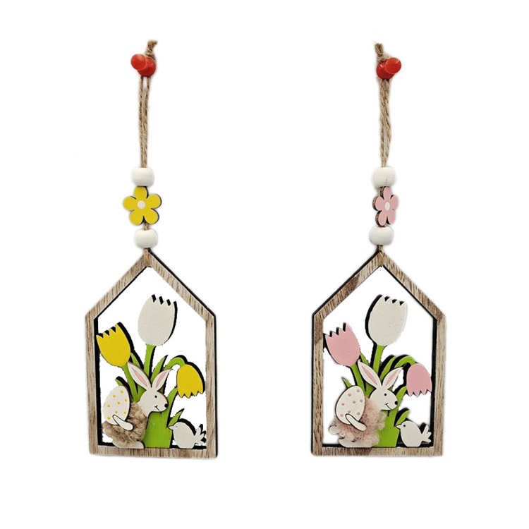 Wooden Spring/Easter House Shape Hanging Decoration Item SHY-F8950