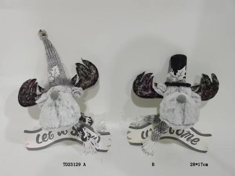 Christmas Plush Doll Toy Hanging Gray Black Reindeer Head Item TD23129AB