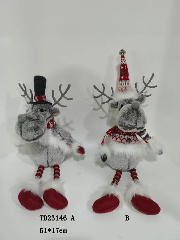Christmas Plush Doll Toy Sitting Gray Red Reindeer Item TD23146AB