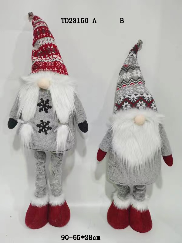 Christmas Plush Doll Toy Standing Gray RED Gnome Item TD23150AB