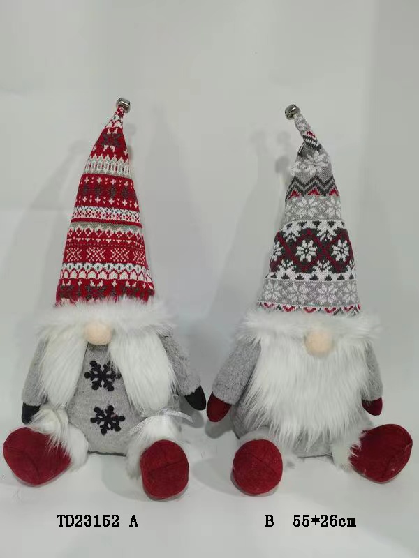 Christmas Plush Doll Toy Standing Gray RED Gnome Item TD23152AB