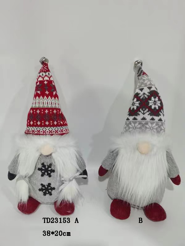 Christmas Plush Doll Toy Standing Gray RED Gnome Item TD23153AB