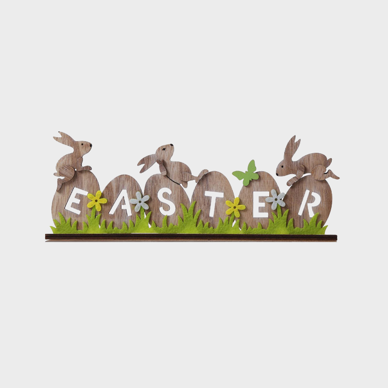 Wood Tabletop Decoration Easter inscription with rabbits and eggs