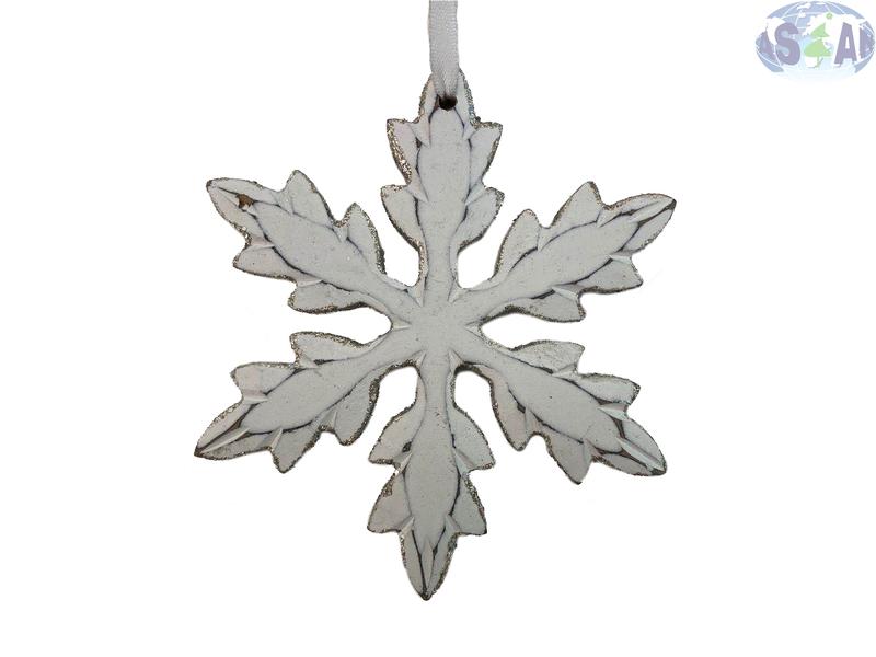 Wooden Hanging Decoration White Snowflake
