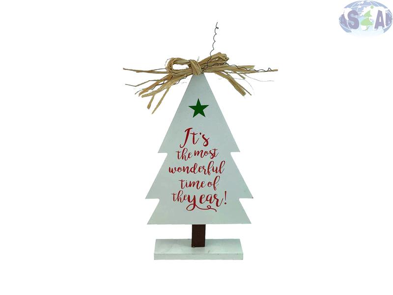 Wooden Tabletop Decoration White Christmas Tree Paint Red Words