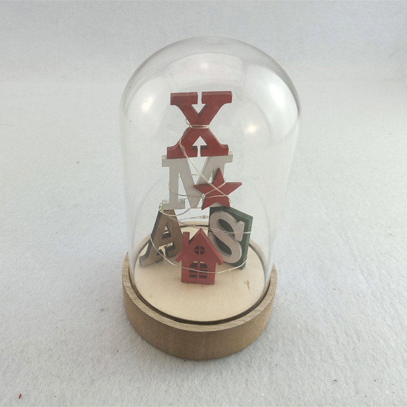 Wood Light Decoration with Glass Cover "XMAS"
